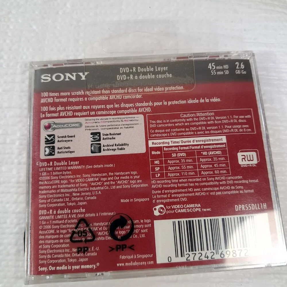 NEW Sony Handycam DVD+R DL blank DVDs SET 4‎ discs 2.6GB 45 HD/55 SD minutes